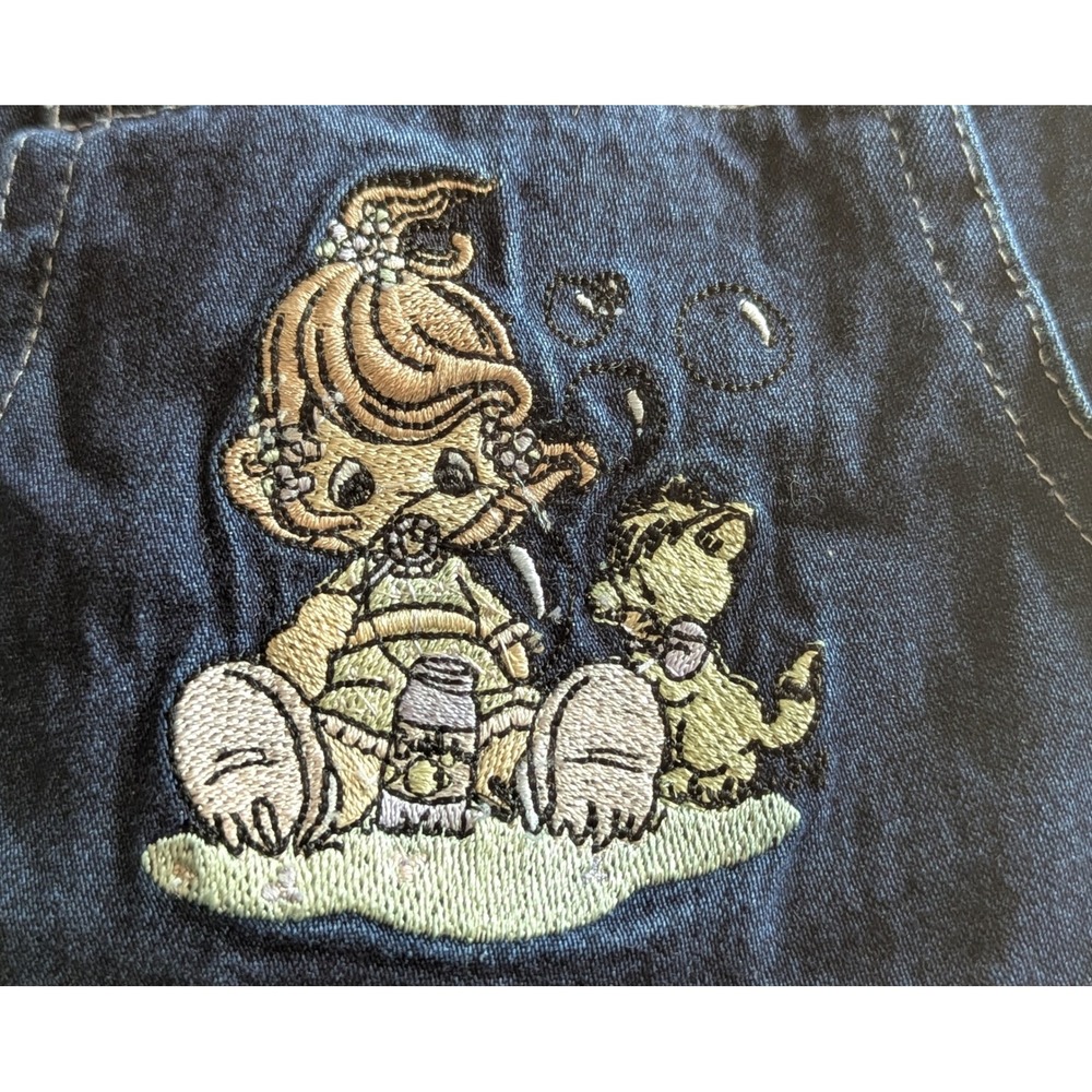 Precious‎ Moments Vintage 2002 Denim Overall Dress 18M Dark Wash Frayed Hem Bib - Picture 2 of 7